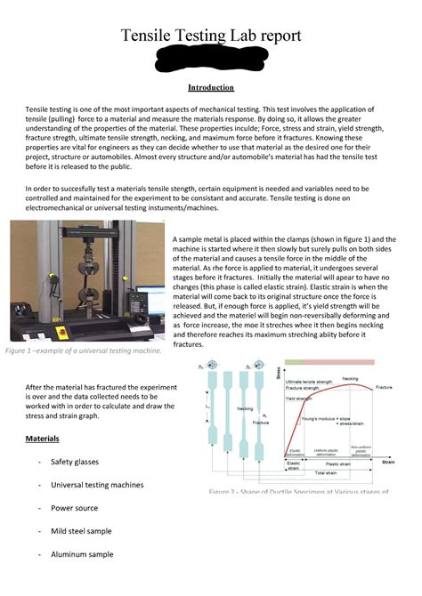 universal tensile test lab report